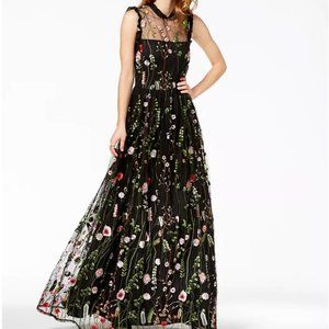 Macy's City Studios Ruffle-Trim Embroidered Gown